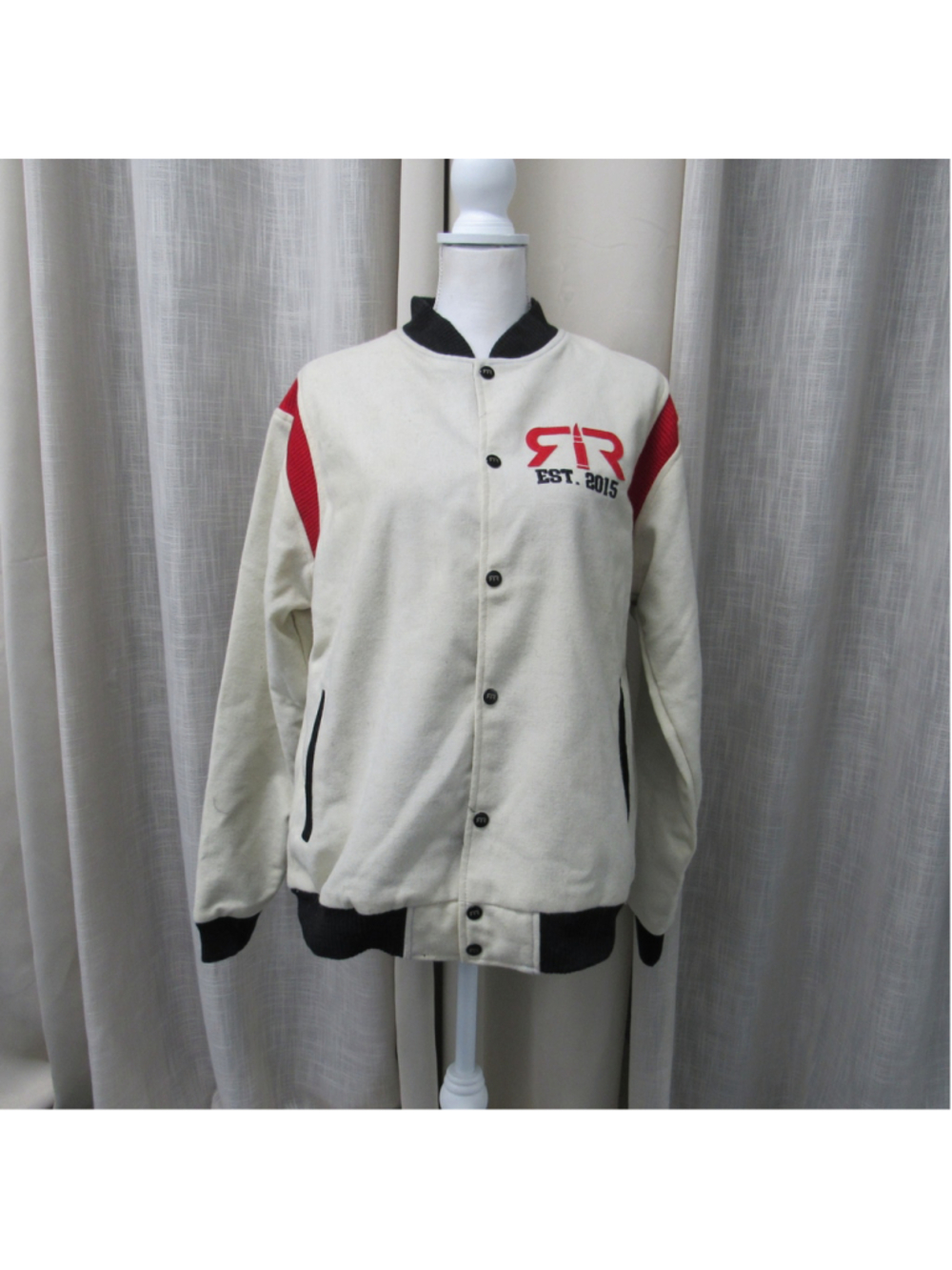 Reloaded Merc Omi In A Hellcat Varsity Bomber Jacket Cream Red Bullet Logo M